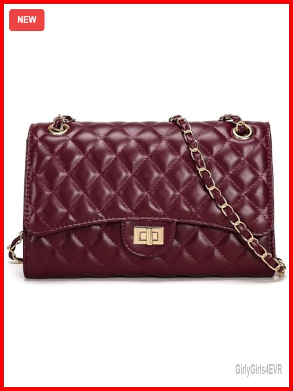 Quilted Crossbody Purse Faux Leather Satchel Bag with Chain Strap